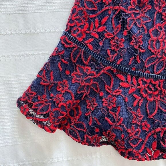 ADELYN RAE NAVY RED EMBROIDERED LACE SLEEVELESS FIT & FLARE COCKTAIL DRESS - M - Picture 10 of 11